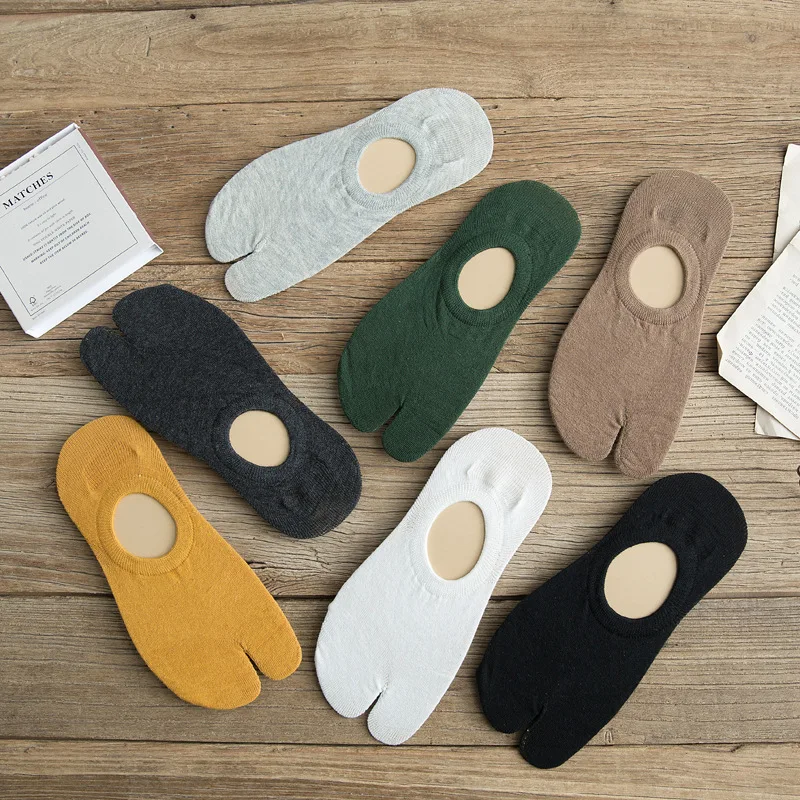 

Summer Unisex Cotton Fashion Casual Split Toe Men's Socks Breathable Sweat-absorbing Non-slip Deodorant Women's Low Cut Socks