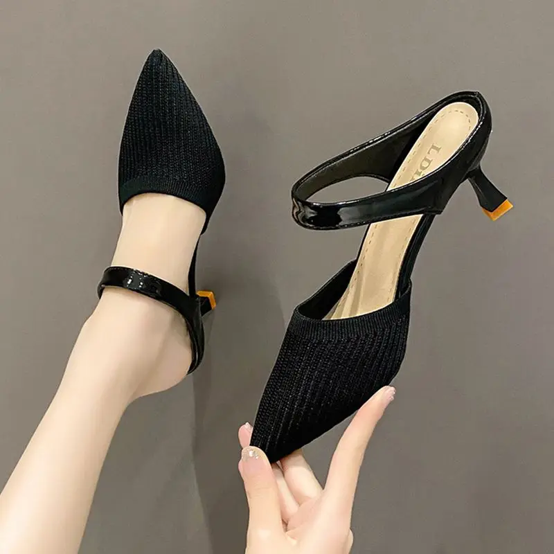 

Summer 2023 Job Black Shoes Mules Slides Rubber Women's Slippers and Ladies Sandals Heeled Korea Style Free Shipping Low Price F
