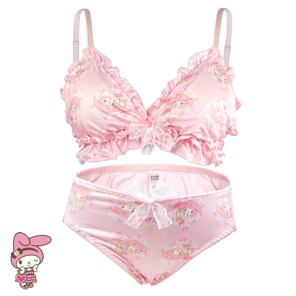 

Женское нижнее белье Sanrios Melody Cinnamoroll, сексуальные трусики в комплекте, милый женский бюстгальтер без косточек, трусы, хлопковое нижнее белье, подарок для девушек