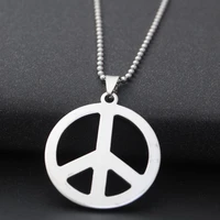 stainless steel peace sign pendant necklace for women men ball bead chain on the neck choker anti war jewelry party friends gift
