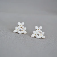 white flowers earrings delicate enamel elegant 925 silver needle women stud earrings