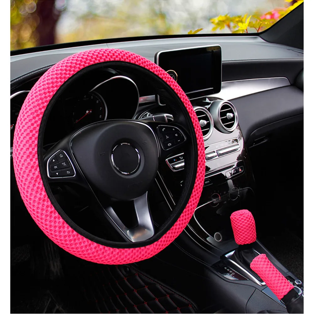 

15" Steering Wheel Cover Gear Handbrake Cover Massage Mesh Elastic Stretch Car Interior Warm Winter Cool Summer Universal 38cm