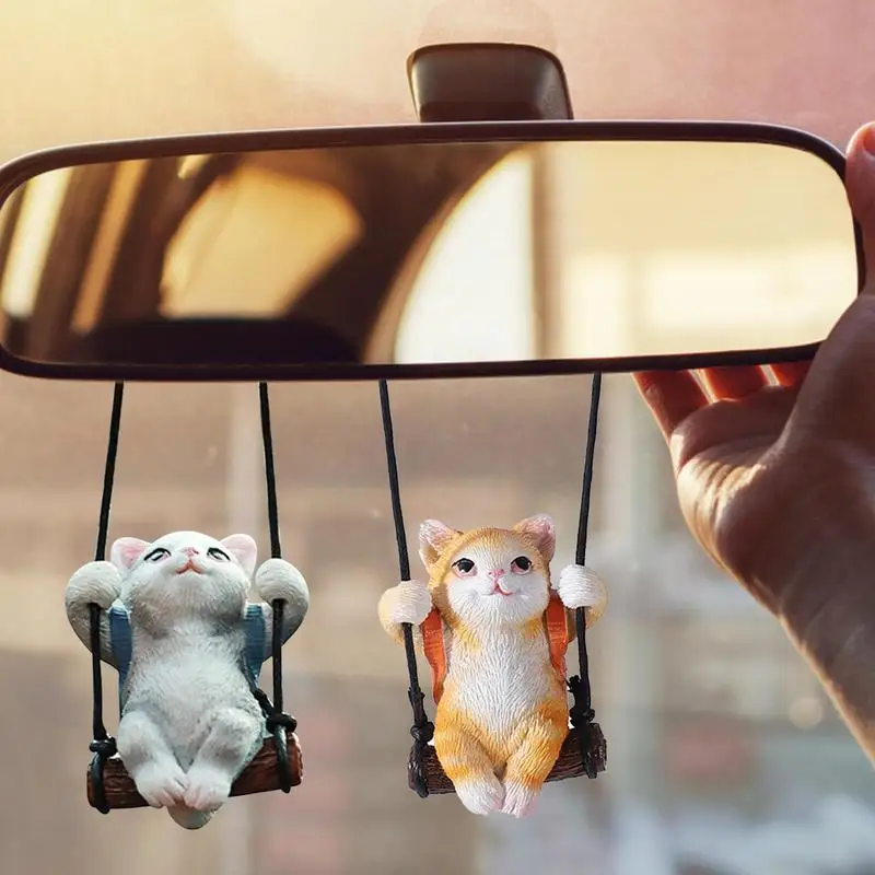 

Cute Car Ornaments Cat Car Mirror Dangle Rearview Mirror Pendant Swinging Cat Car Hangings Ornament Interior Decoration