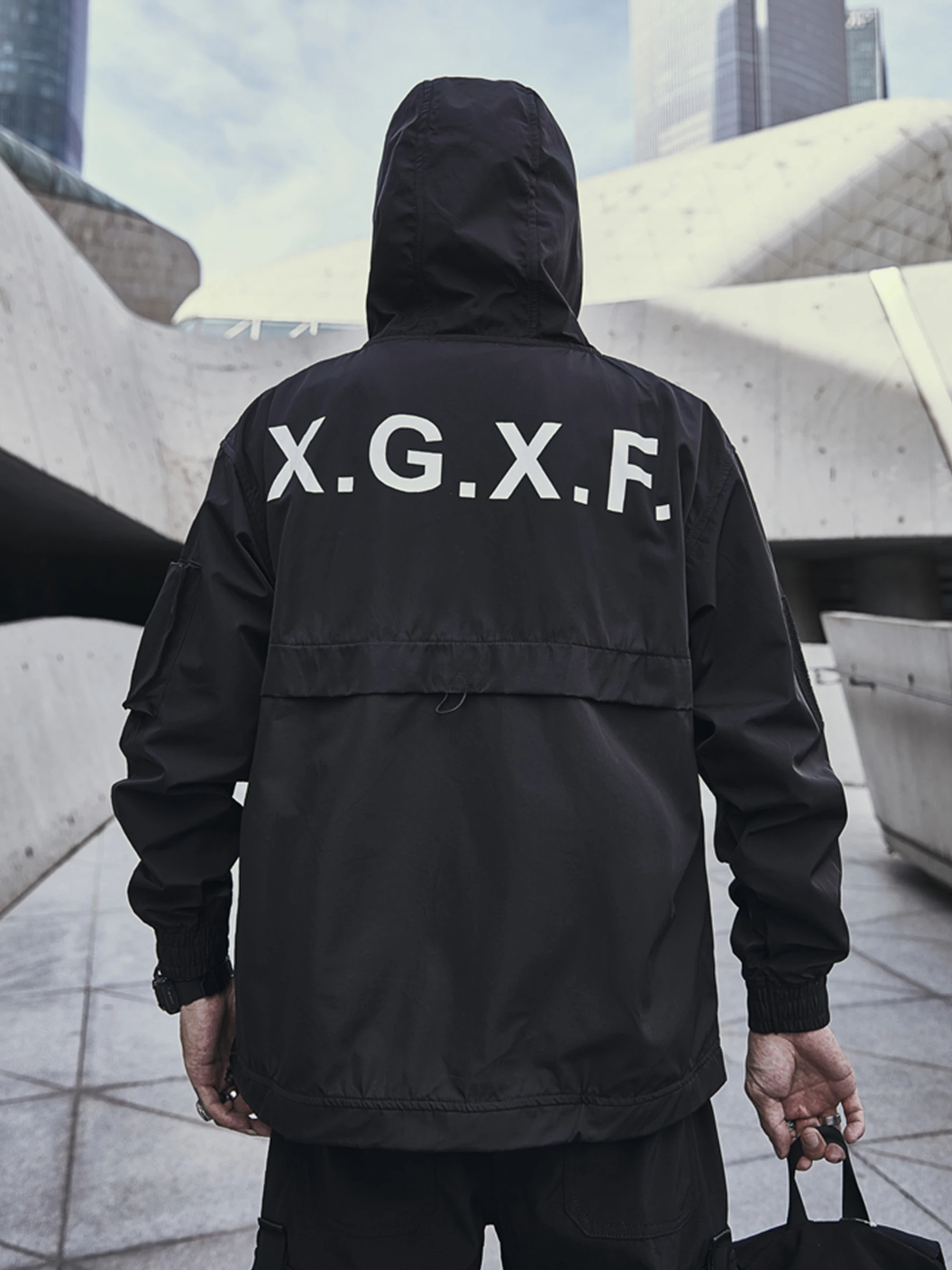 Темный панк Харадзюку Тактический Костюм с капюшоном свободная куртка-карго