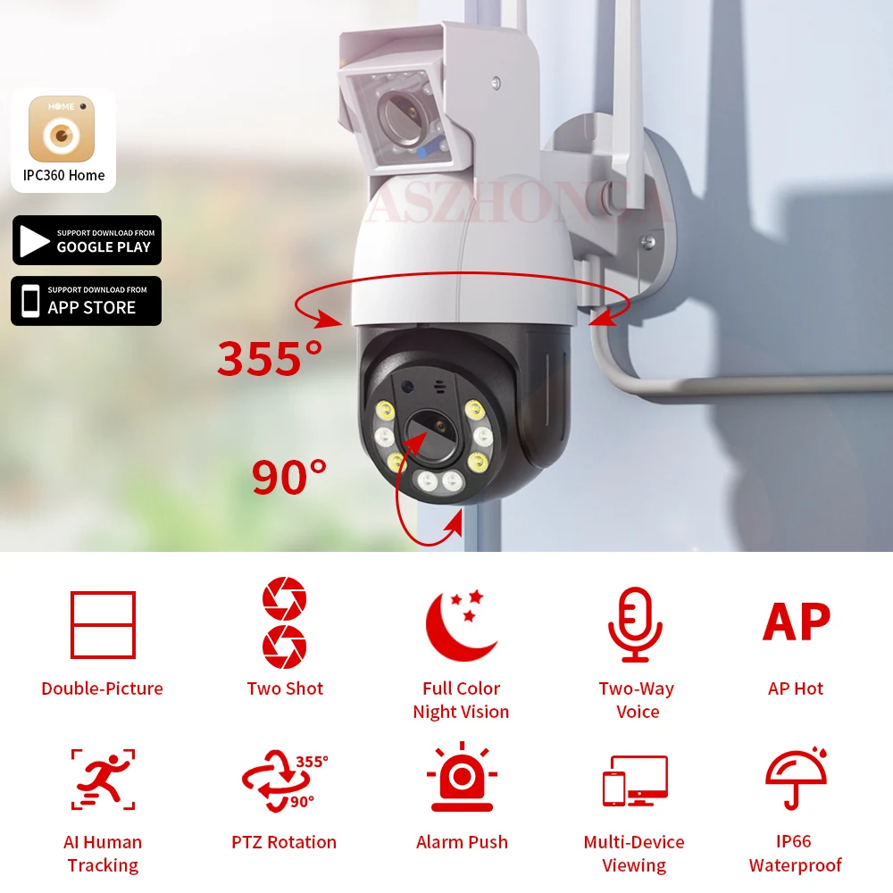 Pаспродажа 2-в-1 IP-камера видеонаблюдения с двумя объективами и PTZ, 1080P