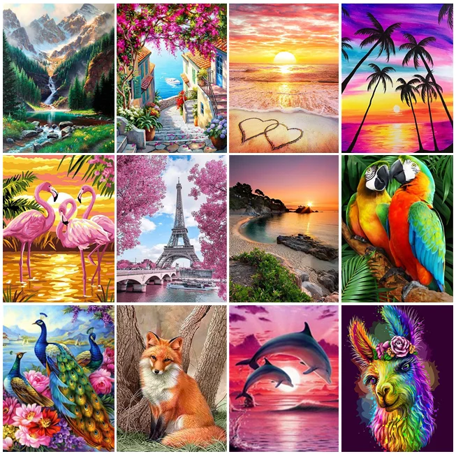 

5D DIY Diamond Painting Landscape Sunset Sea Animal Parrot Peacock Cross Stitch Kit Full Embroidery Scenery Mosaic Home Decor