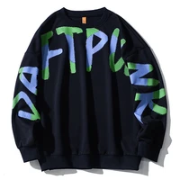 graffiti letter sweater mens harajuku style contrast color long sleeved top hoodless round neck large loose casual coat