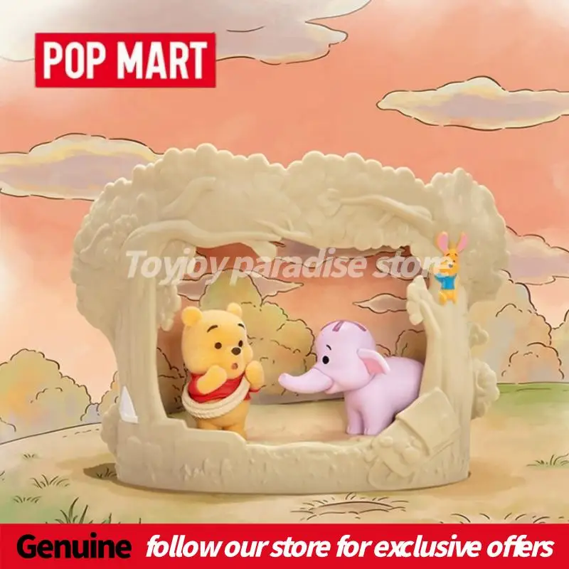Фото Оригинальная коллекционная аниме-фигурка Pop Mart Winnie The Pooh из серии «Домик на дереве: Театр» в слепой коробке, флокированная, для декора рабочего стола, подарки №4