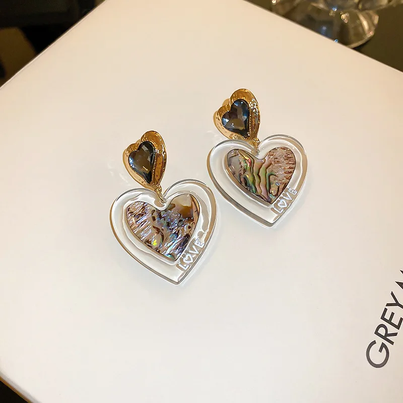 

Korean Fashion Glitter Painted Love Heart Pendant Earring for Women Mujer Square Arcylic Long Dangle Earring Daily Party Jewelry