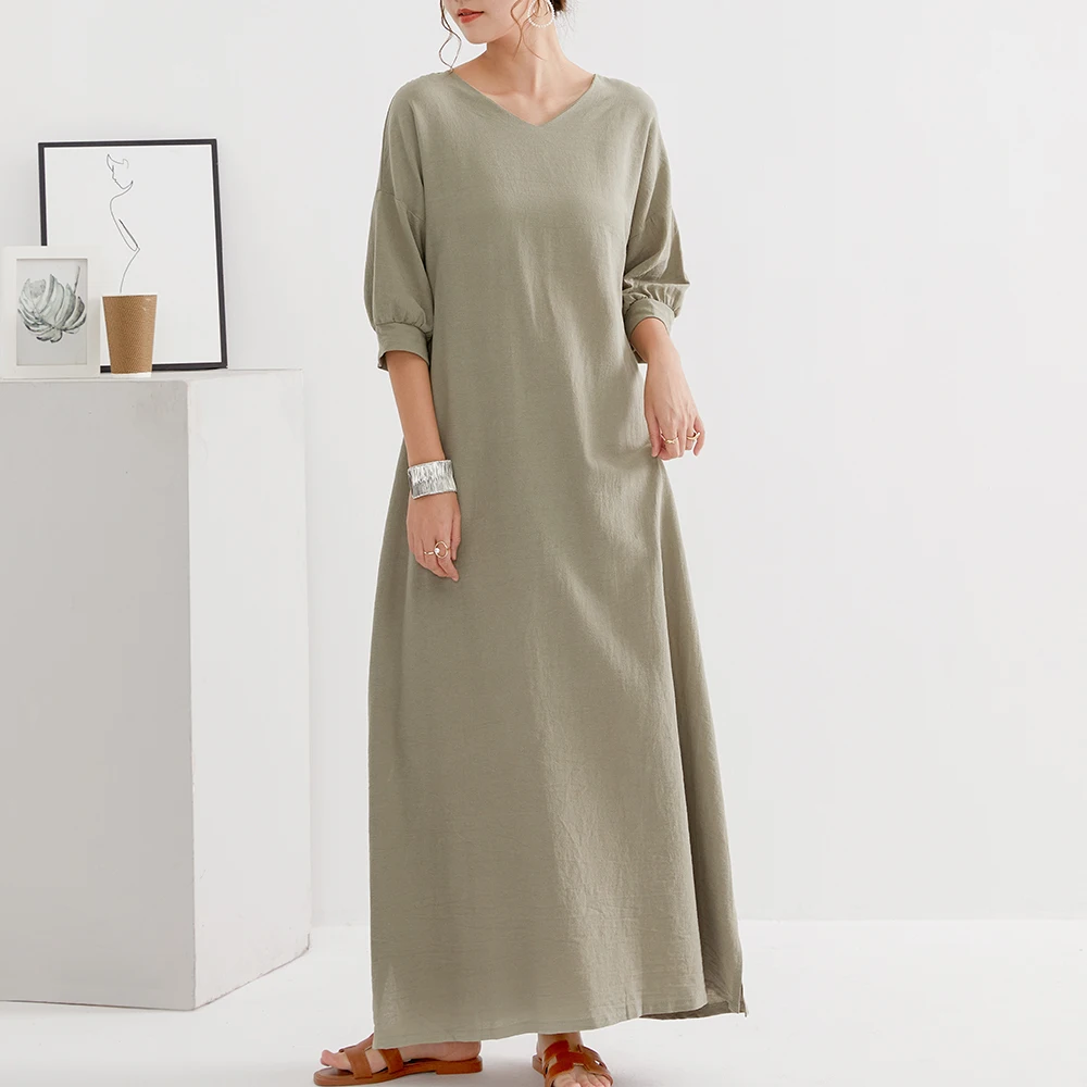 

Women Summer Casual Maxi Dress A-Line Loose Robe Korean Japanese Style Split Female Minimalism Long Dress Streetwear Office Lady