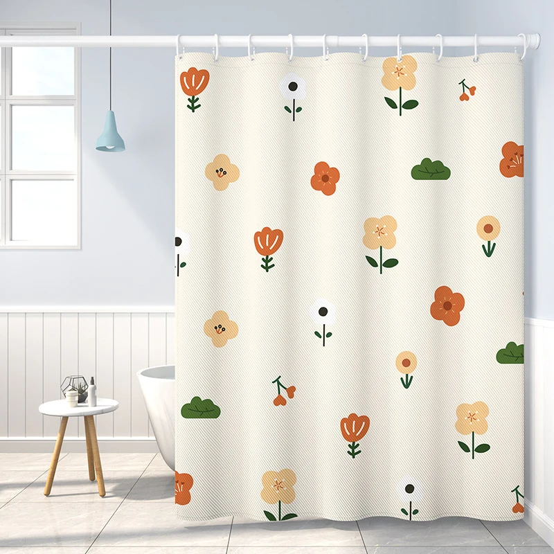 

Fresh Waterproof Colorful Flower Shower Curtain Pastoral Style Thickened Polyeste Hook For Easy Installation Bathroom Decorative