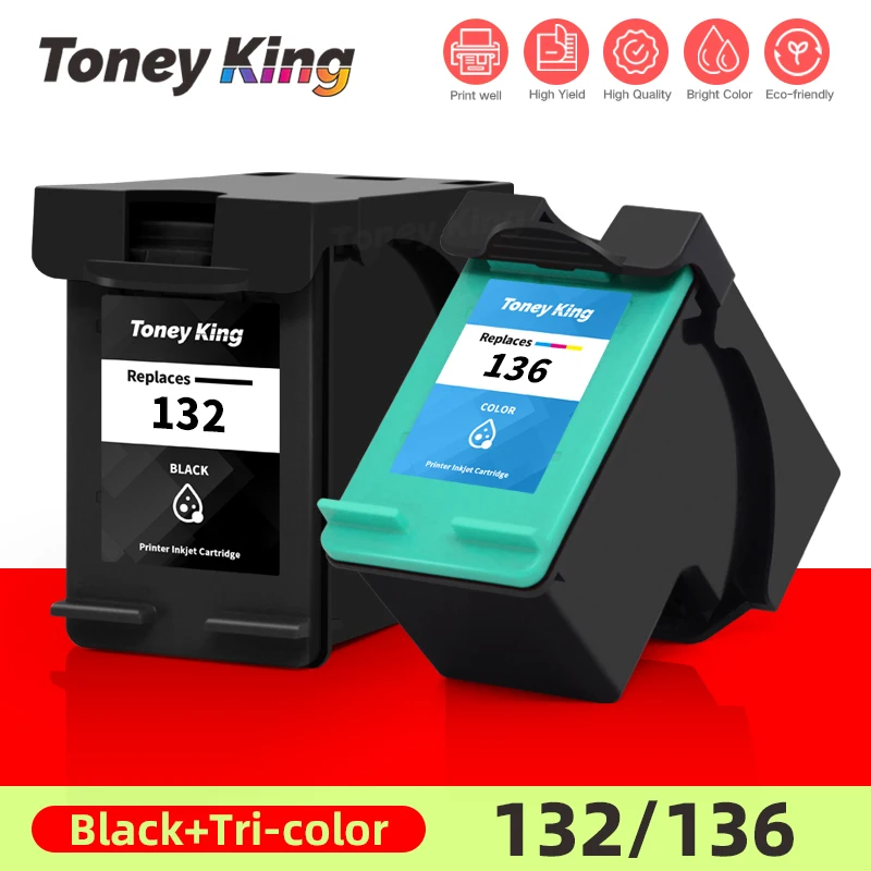 

Сменный чернильный картридж TONEY KING 132 136 для HP132 136 для принтеров HP Photosmart 2573 C3183 D5163 Officejet 6213 PSC 1513