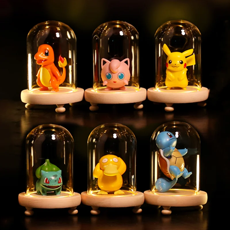 

6 шт., настольные украшения мультяшного покемона, ПВХ светящаяся стеклянная крышка, Аниме Пикачу чармандер, фигурка сквиртла, игрушка-ночсве...