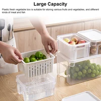 1.9L Food Storage Container Clear Fresh Vegetable Box with Strainer Stackable Fruits Salad Organizer for Fridge