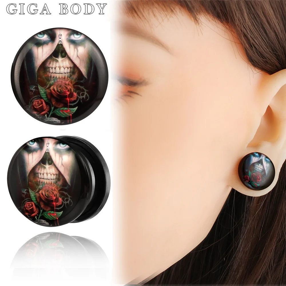 

Giga 2 PCS Stainless Steel Rose Witch Ear Gauges Tunnels Plugs Piercing Body Jewelry Earring Expanders For Women Men Gift