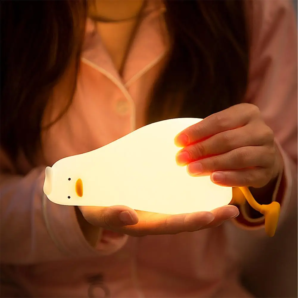 

LED Lying Flat Duck Silicone Night Light USB Charging Bedside with Sleep Night Light Pat Dimming Atmosphere Table Lamp Gift