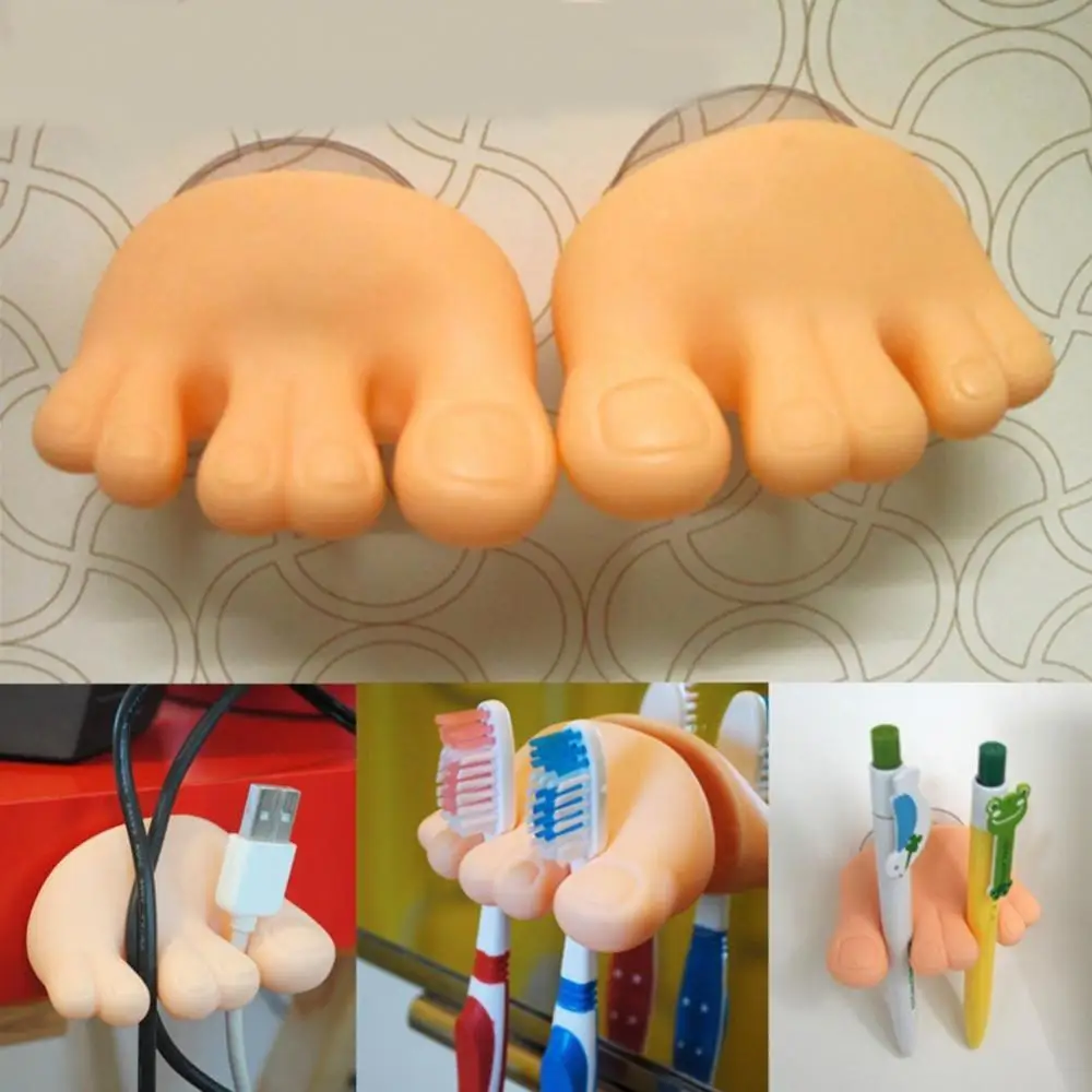 

Funny Toe Foot Toothbrush Holder Cable Line Organizer Sucker Hook Up Accessories Decorative Storage Holder RackHome Bathroom Acc
