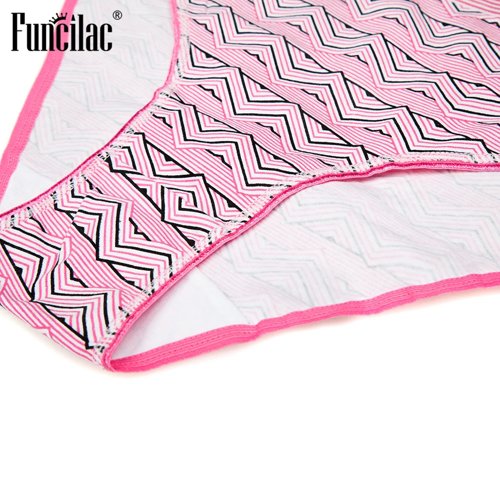 FUNCILAC Plus Size Underwear Women Sexy Briefs Geometric Panties Cotton Crotch Mid-Rise High Quality Lingerie 2XL-4XL 6 pcs/lot