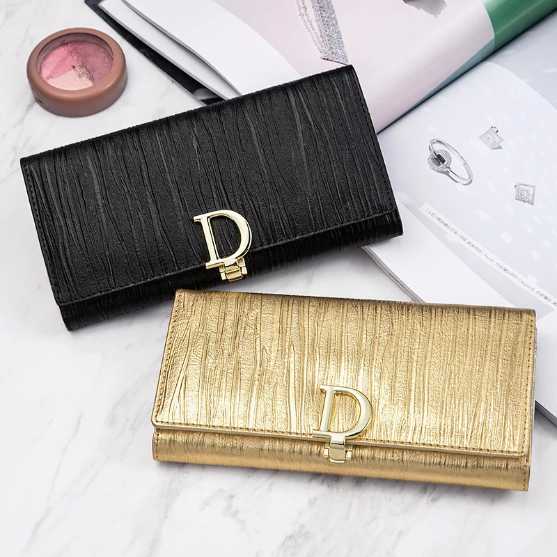 

2023 New Design Women Wallets Fashion Long Phone Purse Luxury Genuine Leather Ladies Card Holder Stripe Wallet Cartera de mujer
