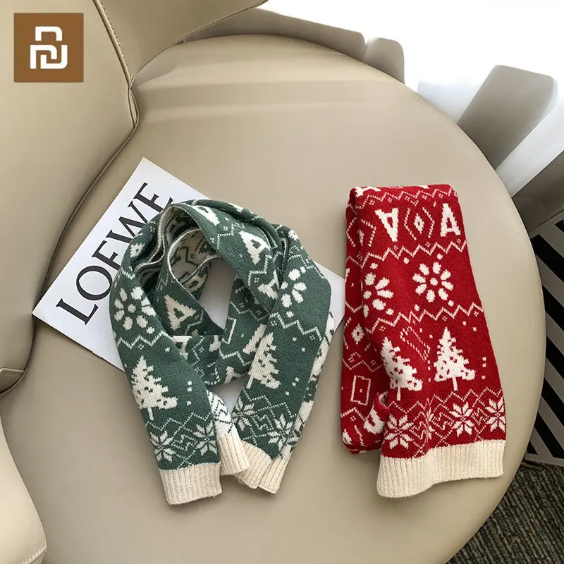 

Винтажный Зимний Рождественский вязаный мягкий теплый детский шарф Youpin, Рождественская елка, снежинка, шерстяные теплые детские шарфы