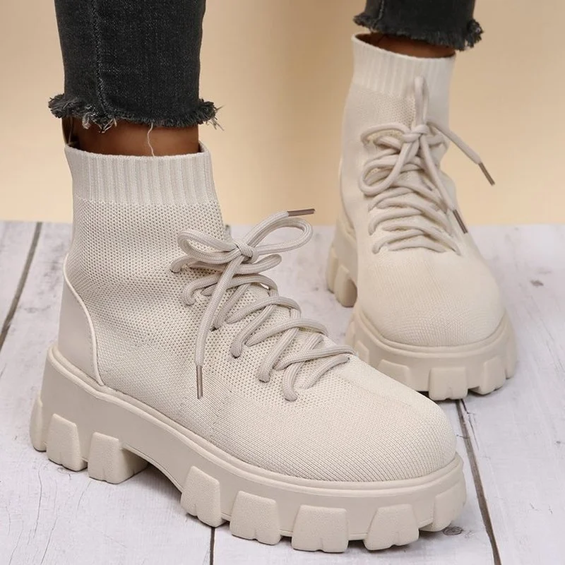 

Plus size knitted sock boots women's autumn and winter 2021 new platform thick-soled flying woven Martin boots women short boots
