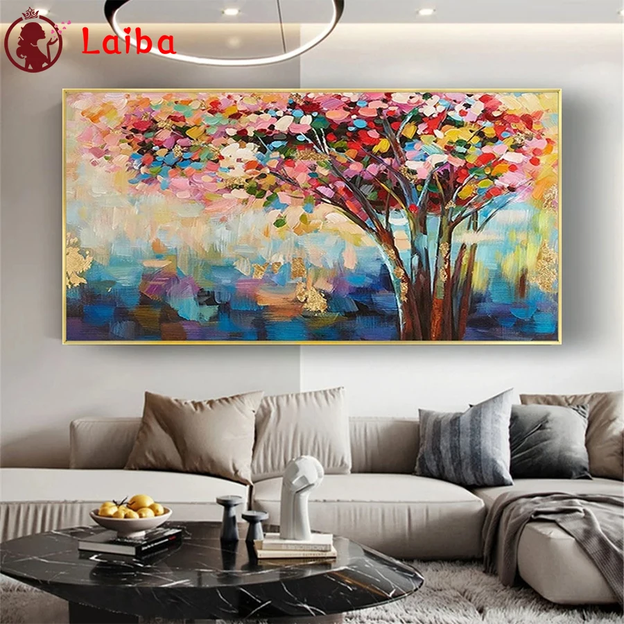 

Diamond Mosaic modern Colorful abstract tree landscape Picture Diamond Painting Cross Stitch Embroidery Needlework Wall Art