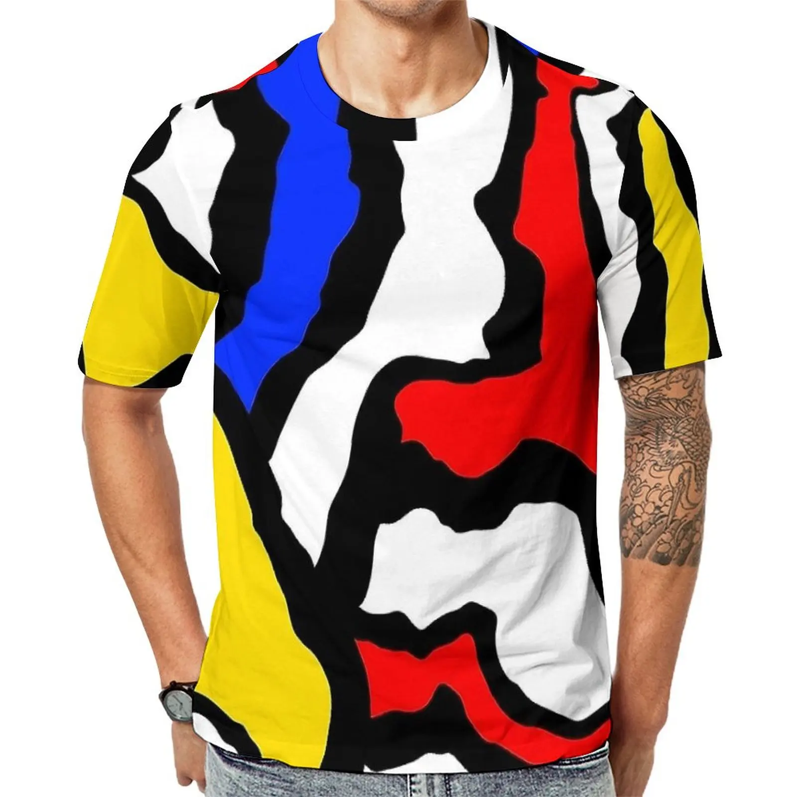 Футболка Mondrian в полоску красные желтые и синие новые футболки с короткими