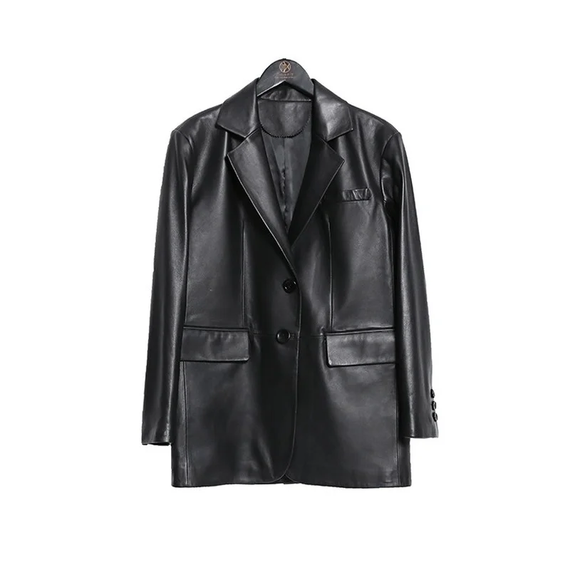 Autumn Spring Black Real Leather Clothes Suits Casual Jackets Womens Sheepskin Genuine Overcoat Korean Jacket Coats Outerwear