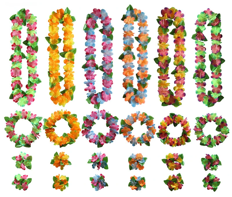 

Тропическая искусственная кожа, ожерелье, кольцо, браслет, 4 шт./комплект, лепесток, венок, счастливая летняя Алоха, гавайский Декор