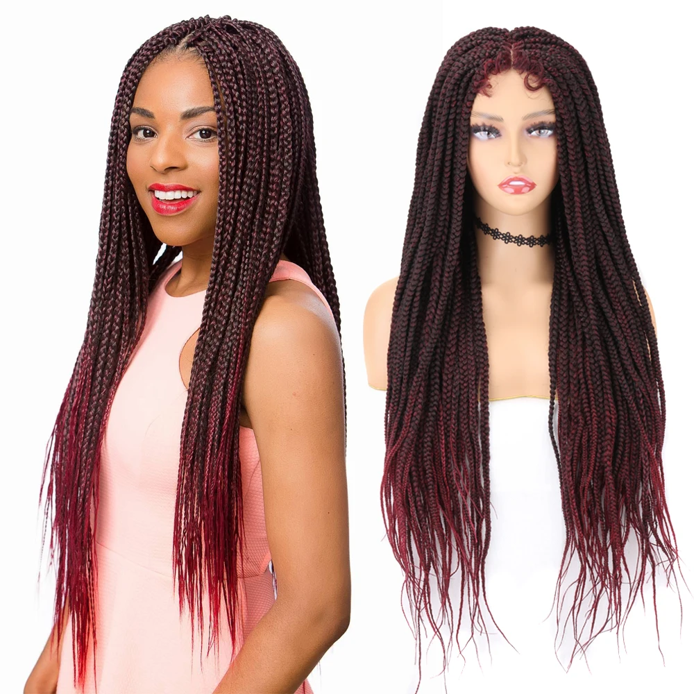 30 Inch Braided Lace Front Wig Knotless Synthetic Lace Front Wig with Baby Hair African American Glueless Box Braided Wigs