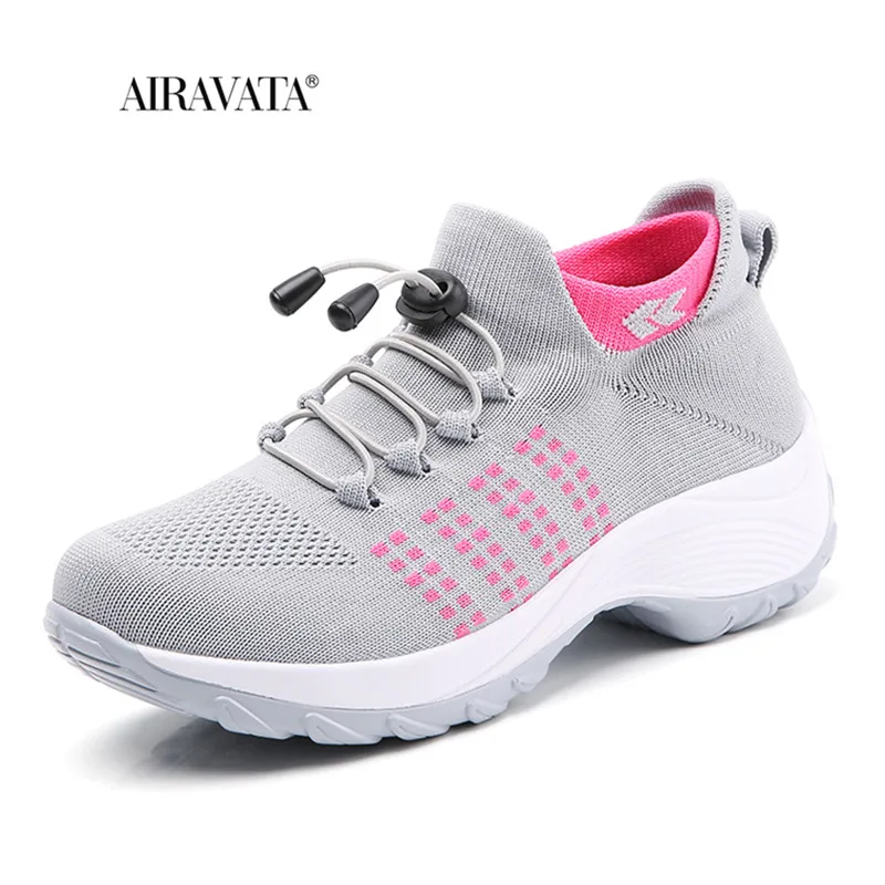 Sneakers Women Walking Shoes Platforms Increasing Height Breathable Comfortable Tennis Shoes Slip-on Anti-slip Tenis Feminino