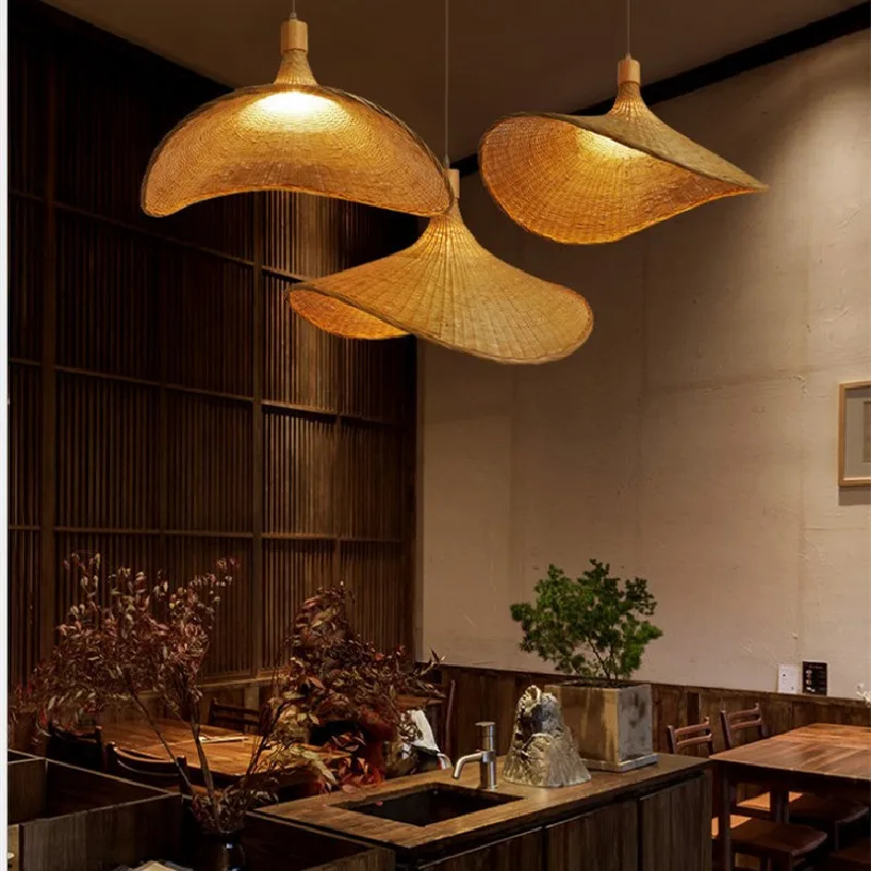 

ZK50 Bamboo Weaving Chandelier Chinese Style Tea Room Southeast Asian Lighting Creative Personality Straw Hat Chandelier