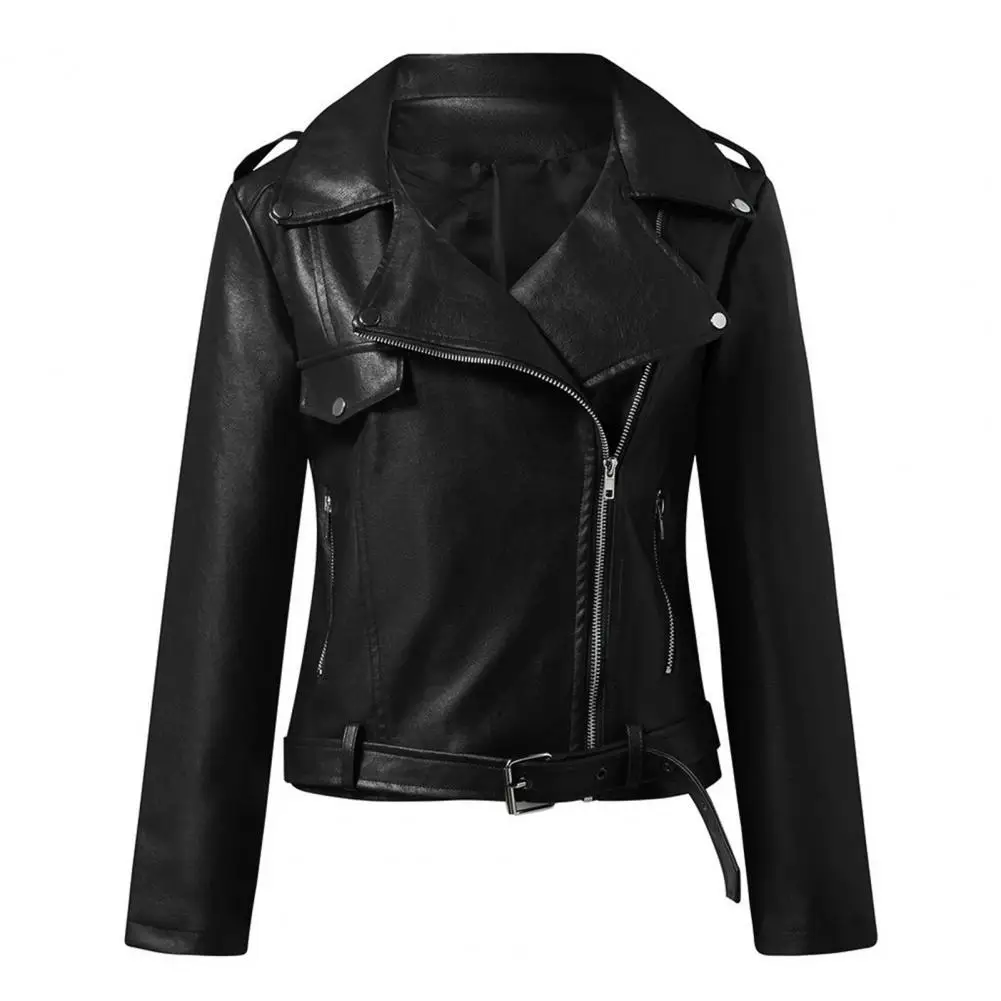 Motorcycle Jacket Solid Color Comfortable Windproof Women Faux Leather Motorcycle Clothing   Women Jacket  Streetwear