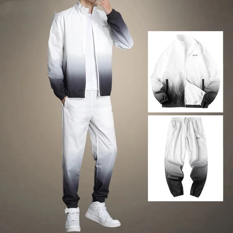 

Men Set Sportswear Spring Autumn Mens Tracksuit Gradient Hip Hop Sweatshirt+Pants Two Pieces Sets Casual Sweatsuit Male Outwear