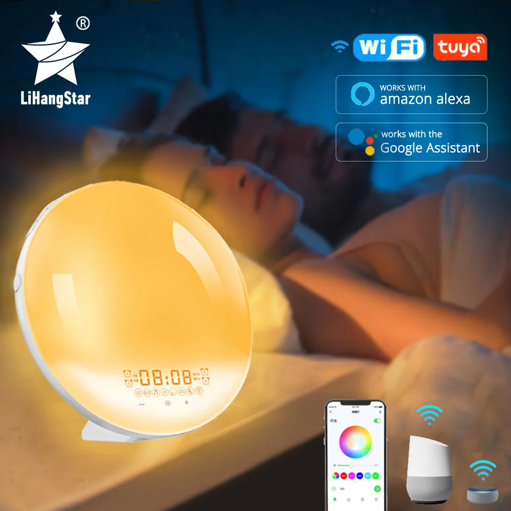 

Умный будильник с поддержкой Wi-Fi, 7 цветов, Аналоговый Будильник с поддержкой Alexa и Google Home