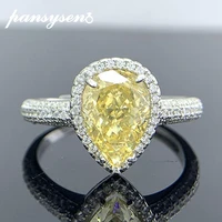 pansysen luxury 100 925 sterling silver 2ct pear cut sparkling citrine diamond gemstone adjustable rings for women fine jewelry