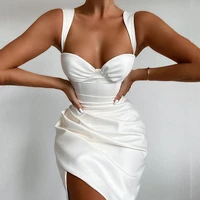 women backless sexy maxi dress 2022 summer satin sleeveless slim party asymmetrical female bodycon white low cut dress vestidos