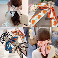 print pearl bow knot ribbon elastic hair bands polka dot beads ties rubber bands scrunchies for women girls hair accessories