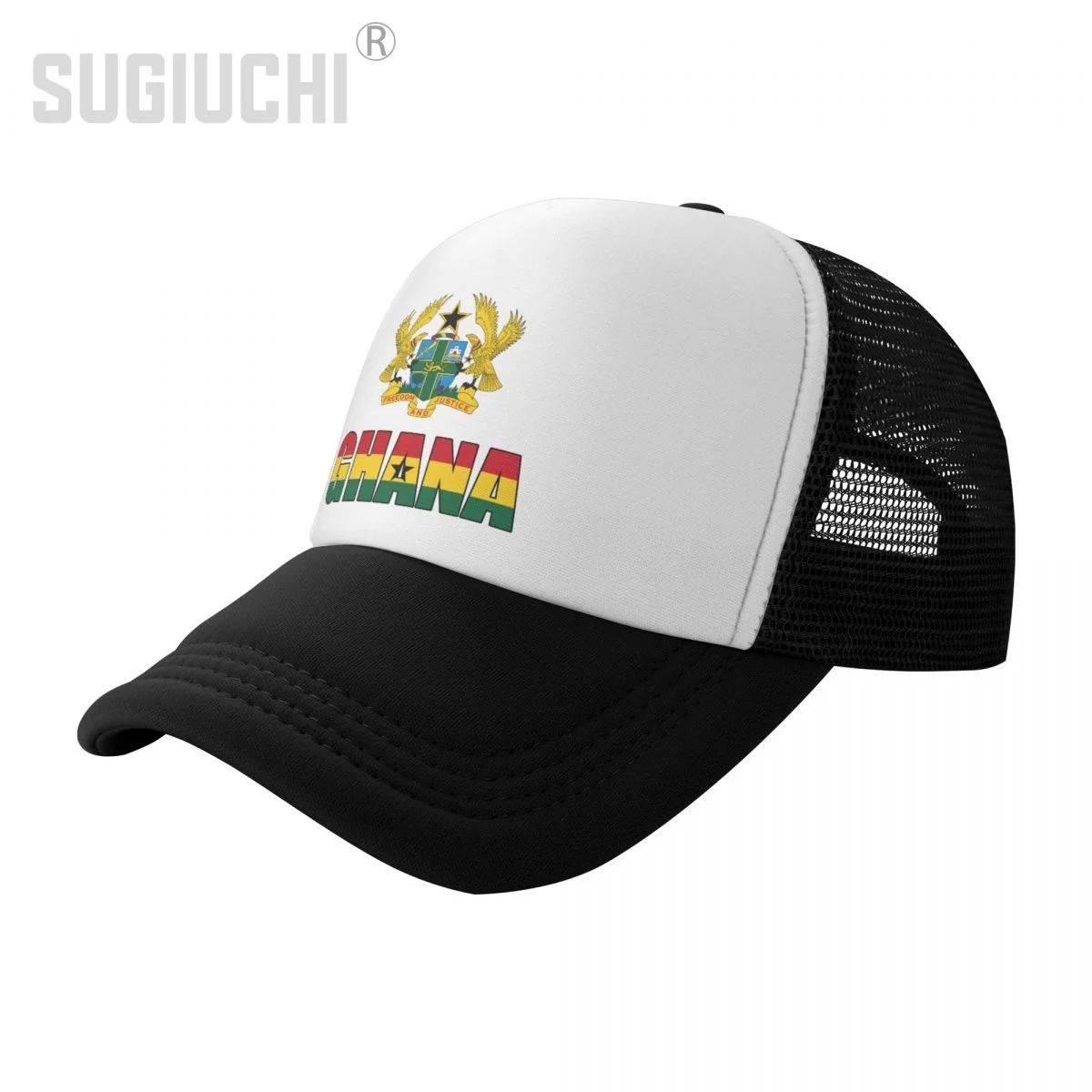 

Mesh Cap Hat Ghana Letter Flag Emblem Trucker Birthday Gift for Men Women born All the people Retro Baseball Caps Cool
