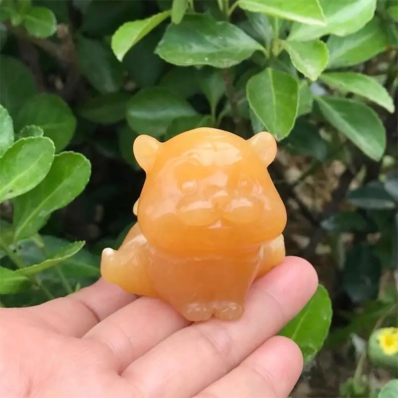 Фигурка из натурального камня Хрустальный оранжевый кальцит мультяшный тигр
