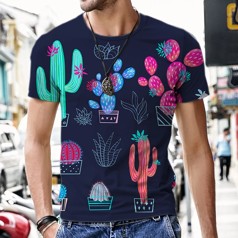 

T-Shirt Casual Summer 3D Printed Succulent Cactus Top Short Sleeve Animal Print Men's and Women's Top