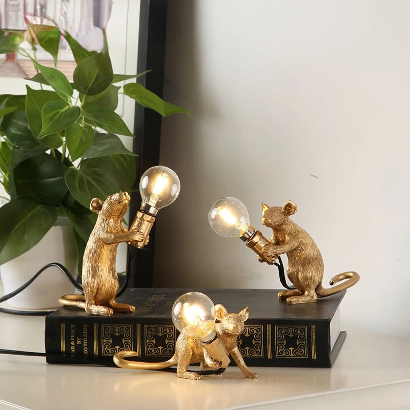 

Nordic Modern Resin Animal Rat Night Lights Small Mini Mouse Cute LED Table Lamps Home Decor Desk Lamp Bedside Lighting Fixtures