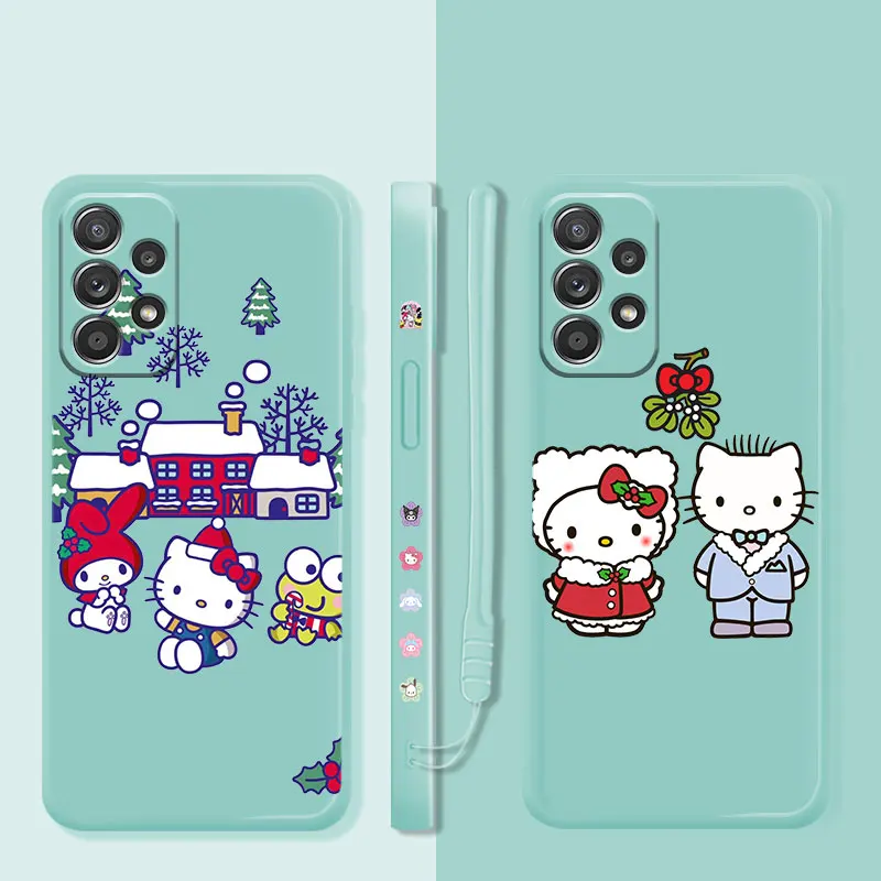 

Liquid Case For Samsung Galaxy A73 A71 A72 A12 A21s A23 A31 A32 A51 A52 A53 A02s Merry Christmas Hello Kitty My Melody Family