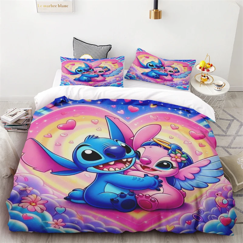 Пододеяльник Стич ангел любовь фон одно одеяло чехол Два наволочки одинарная