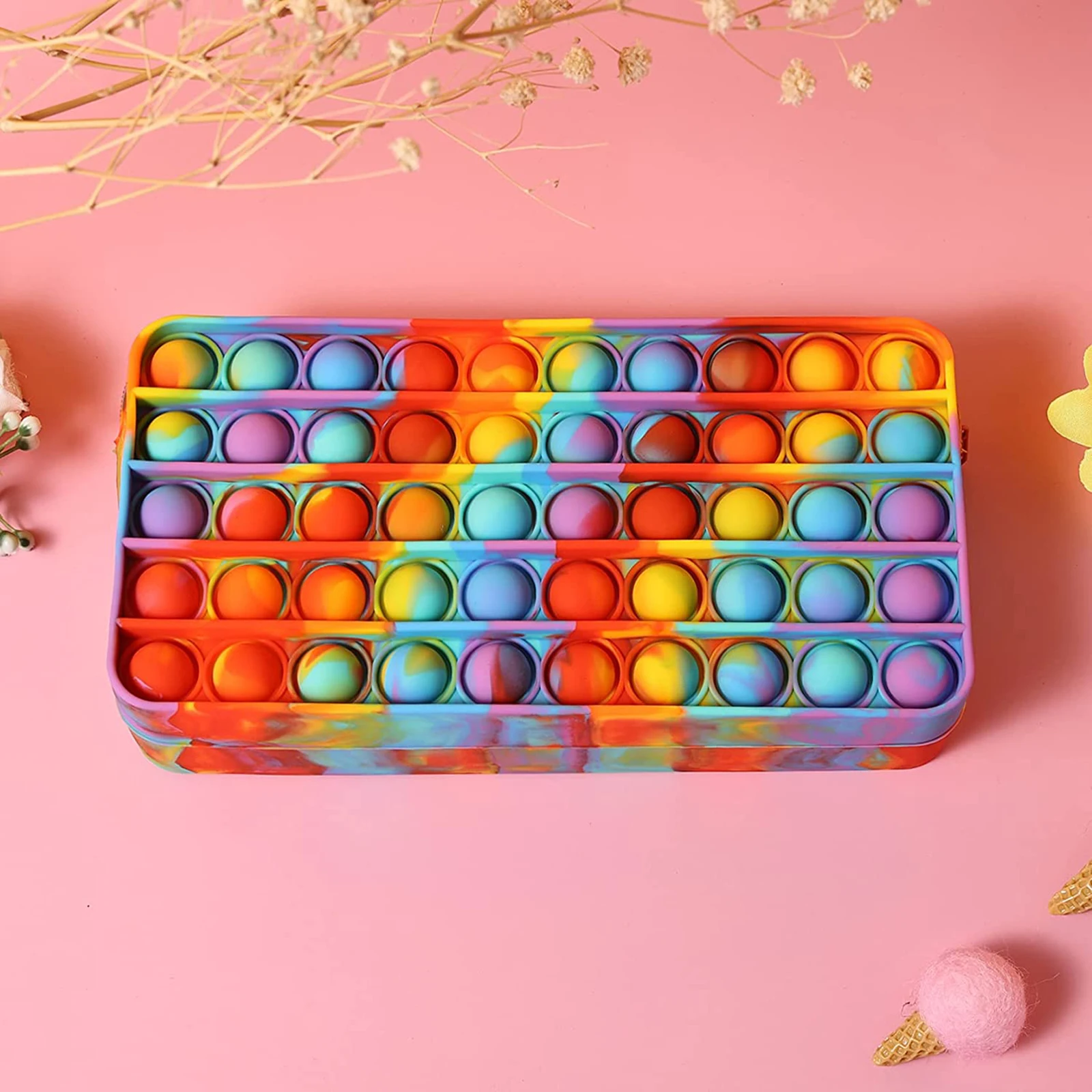 

Kids Silicone Pencil Case Rectangular Press Stress Relief Bubble Decompression Pencil Case School Stationery