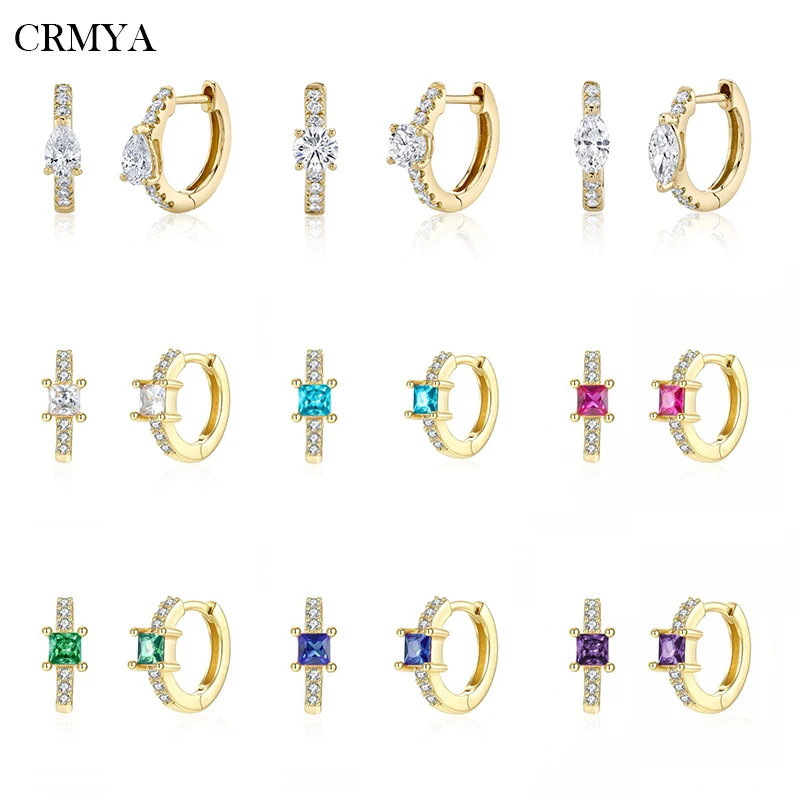 

CRMYA Color CZ Zircon Hoop Earrings For Women Gold Silver Plated Piercing Women's Earrings 2022 Wedding Party Jewelry Wholesale
