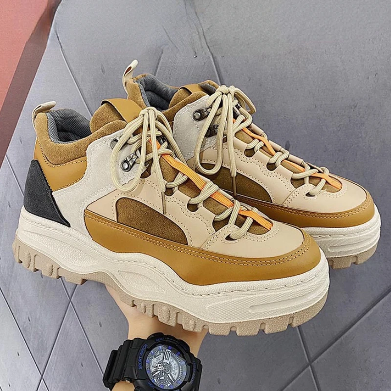 

Men Sports Shoes Leather Breathable Fashion Large Size Men Shoes Non-slip Platform Shoes Color Matching Men Luxury Sneakers
