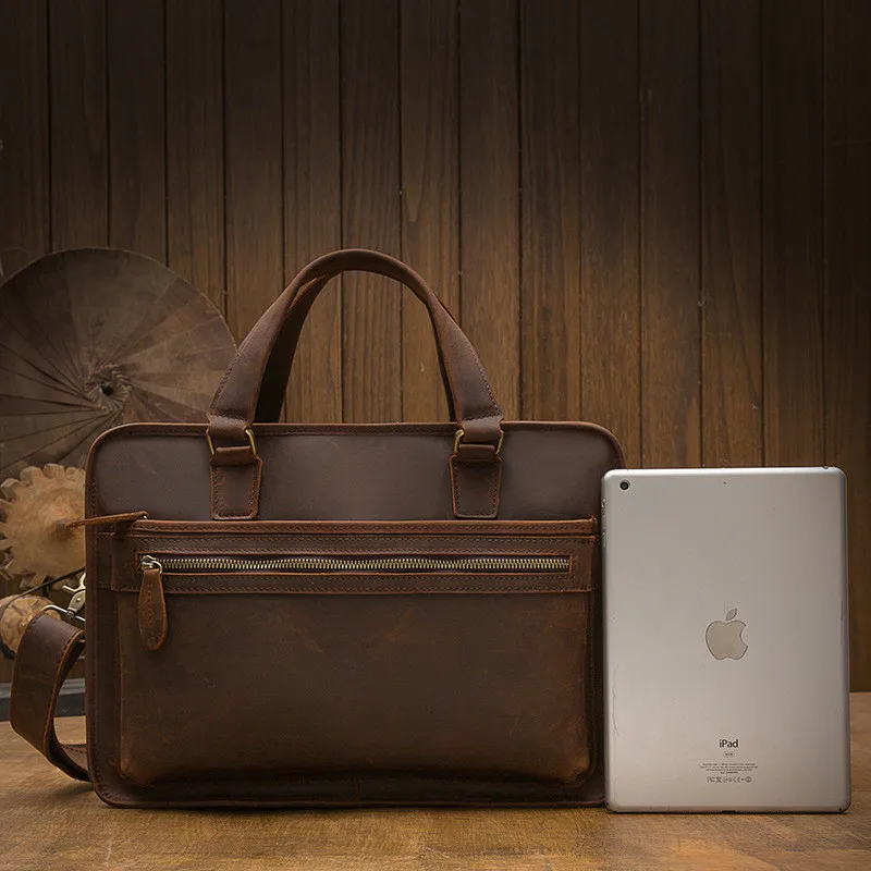 Fashion retro handmade crazy horse cowhide men women's briefcases casual business laptop handbags genuine leather messenger bags