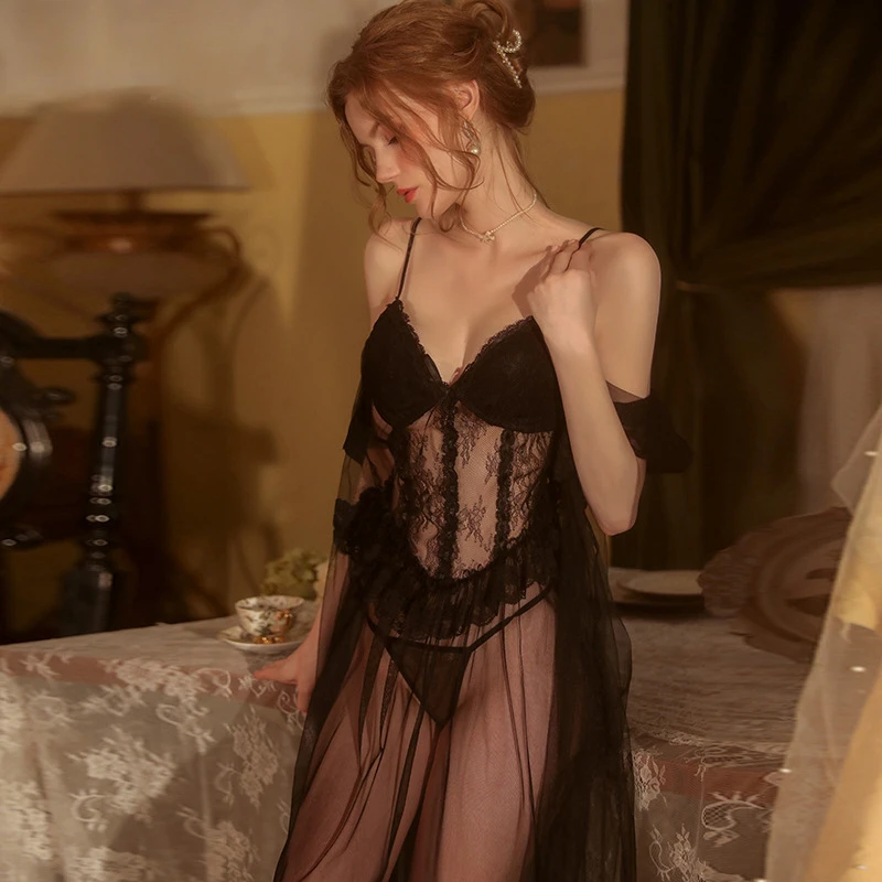

X-BEAU Sexy Babydoll Cute Lingerie Babydoll Dress Lace Nightdress Lace Sexy Lingerie See Through Satin Underwear Slip Dress