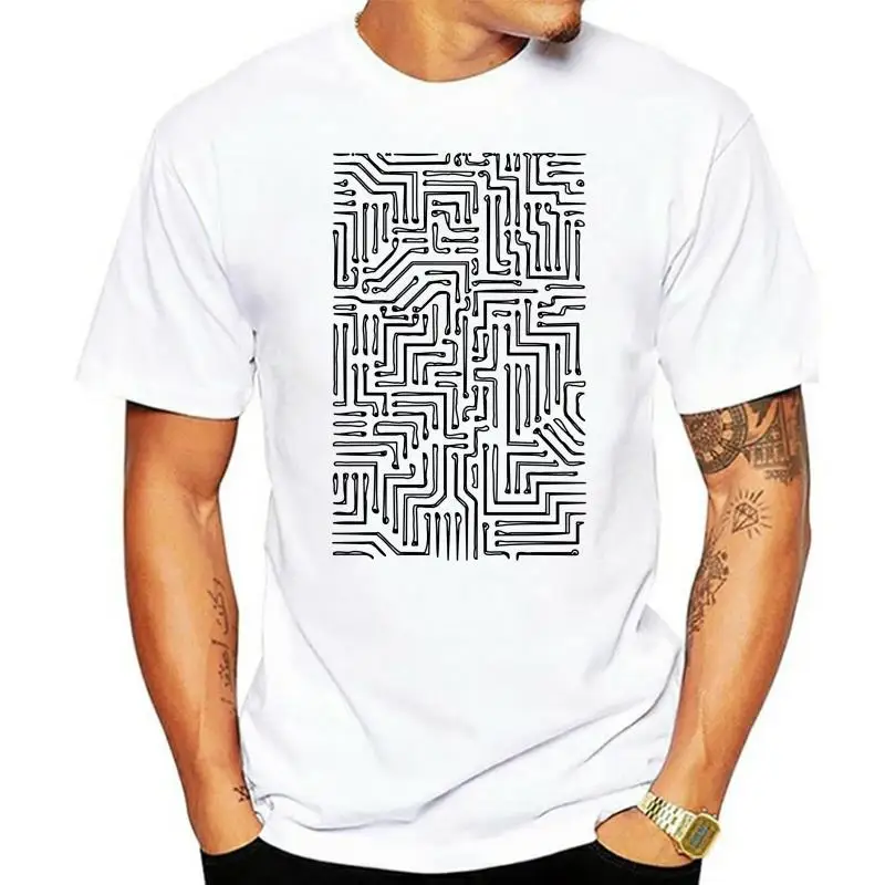 

Black White T Shirt for Men T-shirts Circuit Board Print Funky Camisa Top Tshirt Round Neck 100% Cotton Labor Day Tees Striped